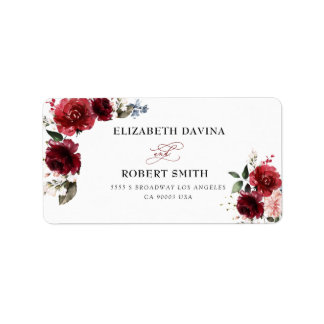Rote, florale Elegant Rustikale Weiße Hochzeit Adressaufkleber