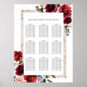 Rote, florale Elegant Rustikale Weiße Hochzeit Poster