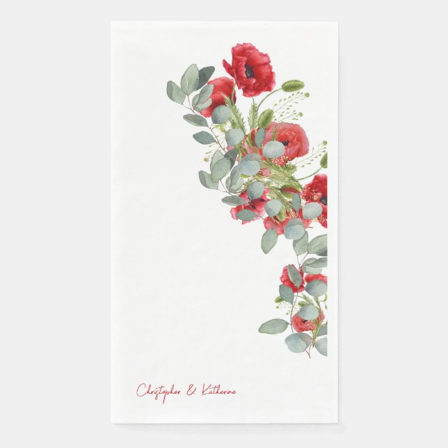 Rote Florale Eukalyptus-Hochzeit Serviette (Vorderseite)
