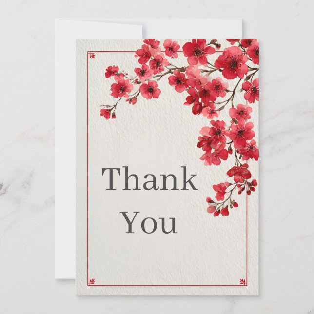 Rote Florale Faux-Texturpapier-Dankeskarten Einladung (Vorderseite)