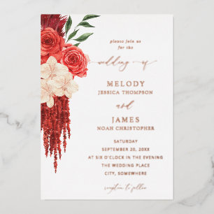 Rote florale Folien-Hochzeitseinladung Folieneinladung
