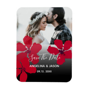 Rote Florale Hochzeit Save The Date Einladung Magnet