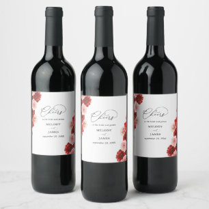 Rote Florale Hochzeit Weinetikett