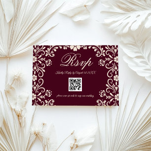 Rote Florale Hochzeits-QR RSVP Karte