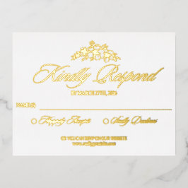 Rote Florale Hochzeits-RSVP-Karte – Elegante Schri Folie Einladungspostkarte