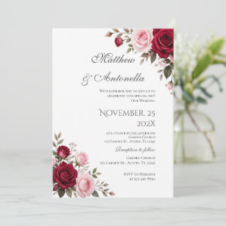 Rote florale Hochzeitseinladung Einladung