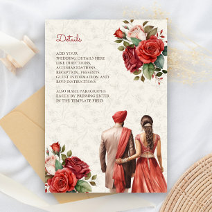 Rote florale indische Punjabi-Sikh-Hochzeitsdetail Begleitkarte