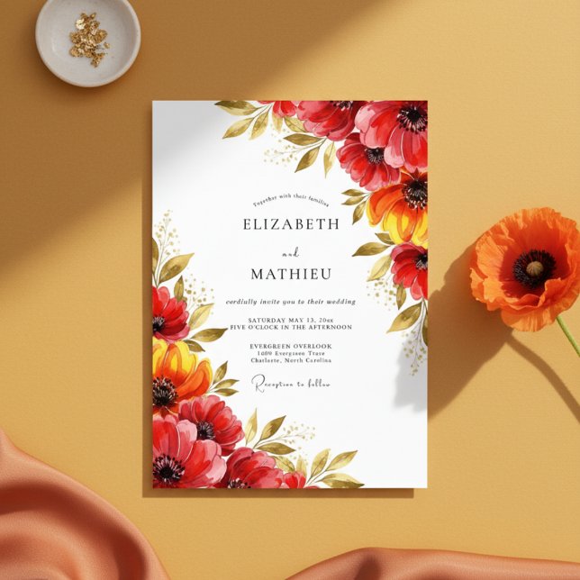 Rote florale Launen Hochzeit Einladung (Von Creator hochgeladen)