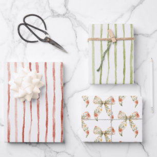 Rote florale Schleifen Geburtstag Geschenkpapier Set