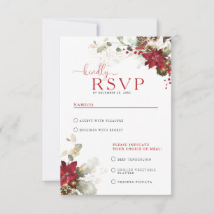 Rote florale Weihnachts-Hochzeits-RSVP-Karte RSVP Karte