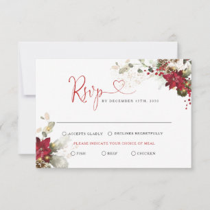 Rote Florale Weihnachtshochzeit RSVP-Karte RSVP Karte