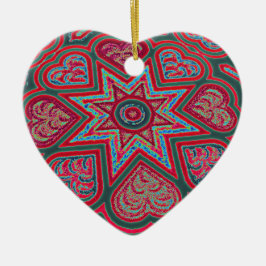 Rote Folk Art Hearts Keramikornament