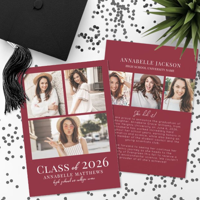 Rote Fotocollage Abschluss Ankündigung (Red Photo Collage Graduation Announcement)
