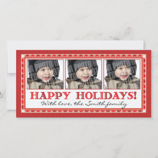 Rote Fotokarte des Streifens 3 Feiertagskarte