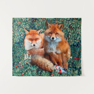 ROTE FOXE UNTER GRÖSSE, FOLIAGE UND BLUME WANDTEPPICH