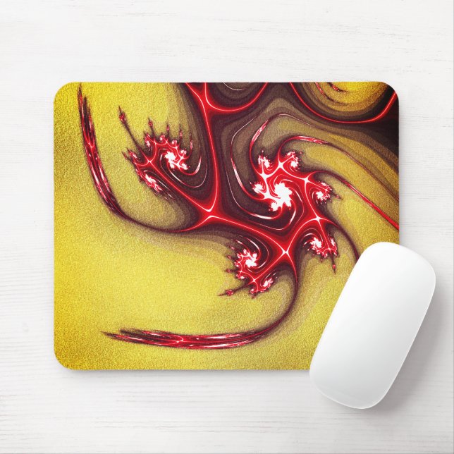 Rote Fraktal-Eidechse auf weich ockerfarbener Text Mousepad (Mit Mouse)