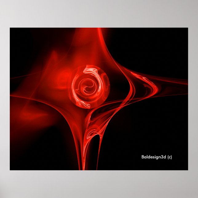 ROTE FRAKTAL ROSE IN SCHWARZ POSTER (Vorne)