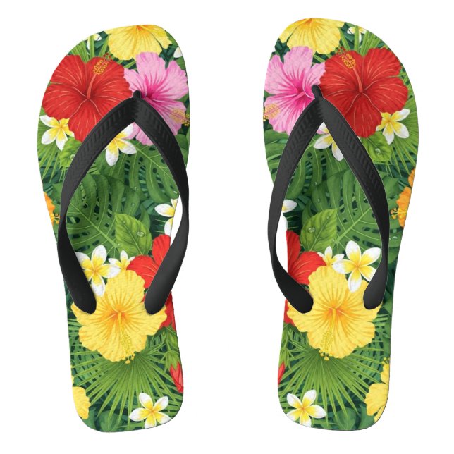 Rote Frauenschuhe mit Blumenmuster – Blumige Hauss Flip Flops (Fußbett)