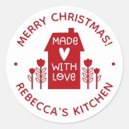 Rote frohe Weihnachten mit Liebe Backaufkleber gem Runder Aufkleber