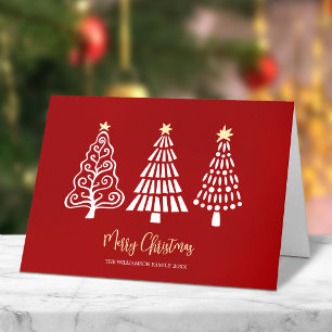 Rote Frohe Weihnachtsbäume Skript Name Whimsical Feiertagskarte