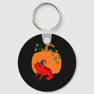 Rote Frosch-Hexe mit Halloween-Kürbis Schlüsselanhänger