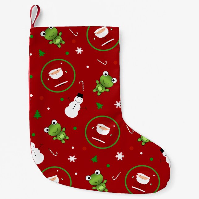 Rote Frösche Santa-Schneemänner Kleiner Weihnachtsstrumpf (Vorderseite)