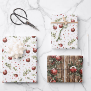 Rote Frucht Granatapfel Weihnachten Geschenkpapier Set