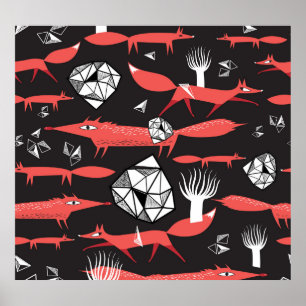 Rote Füchse: Dunkler Hintergrund Nahtlos. Poster