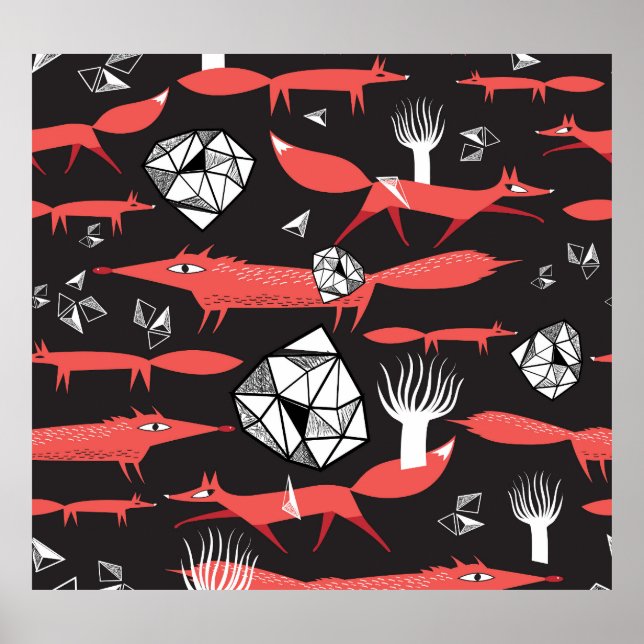 Rote Füchse: Dunkler Hintergrund Nahtlos. Poster (Vorne)