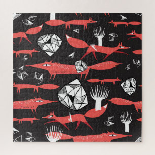 Rote Füchse: Dunkler Hintergrund Nahtlos. Puzzle