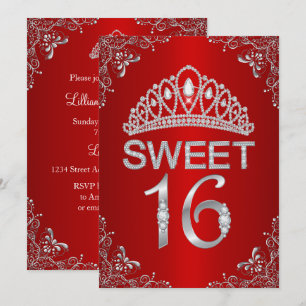 Rote Funkel-Diamant-Tiara Sweet 16 Einladung