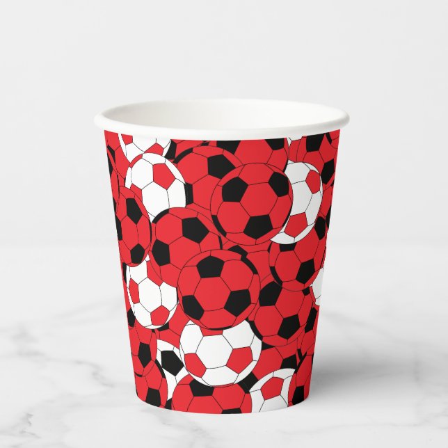Rote Fußballbälle Pappbecher (Vorderseite)