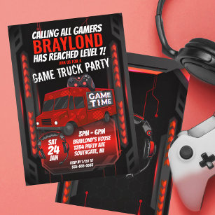 Rote Game Truck Geburtstagsparty Einladung