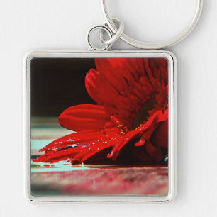 Rote Gänseblümchen-Gerbera-Blumen Schlüsselanhänger