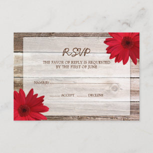 Rote Gänseblümchen-Scheunen-hölzerne Hochzeit UAWG RSVP Karte