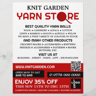 Rote Garne-Store-Logo, Knittershop, Garnspeicher Flyer