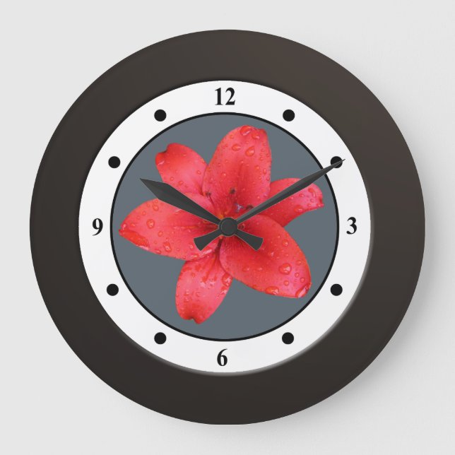 Rote Garten-mit BlumenBlumen-moderne Stellen Große Wanduhr (Vorderseite)