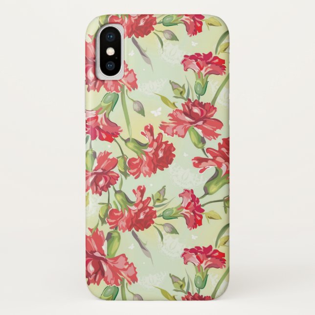 Rote Gartennelken auf Grün mit Schmetterlingen Case-Mate iPhone Hülle (Rückseite)