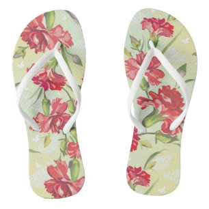 Rote Gartennelken auf Grün mit Schmetterlingen Flip Flops