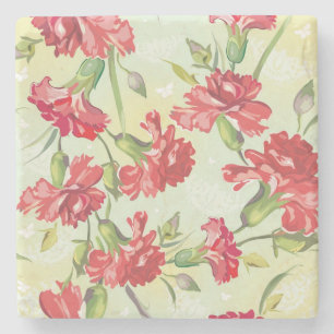 Rote Gartennelken auf Grün mit Schmetterlingen Steinuntersetzer