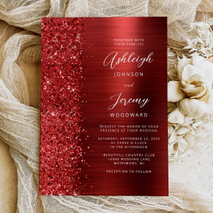 Rote gebürstete Metall-Glitter-Schrift Hochzeit Einladung