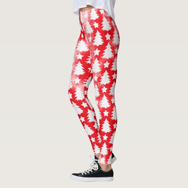 Rote Gefärbte Krawatte Weihnachten Tree Star Patte Leggings (Links)