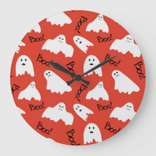 Rote Geister: Halloween Vintages Muster Große Wanduhr