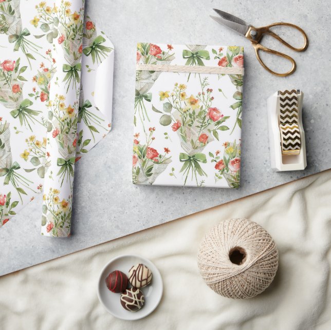 Rote Gelbe Blumen Geburtstag Geschenkpapier (Kunsthandwerk)