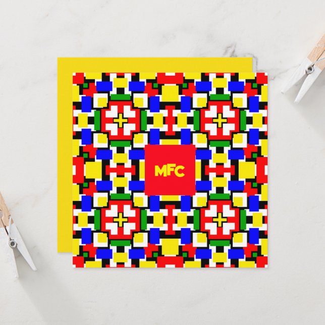 Rote, gelbe, schwarze, blaue und grüne Geometrien (Vorderseite/Rückseite Beispiel)