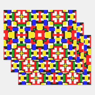 Rote, gelbe, schwarze, blaue und grüne Geometrien Geschenkpapier Set