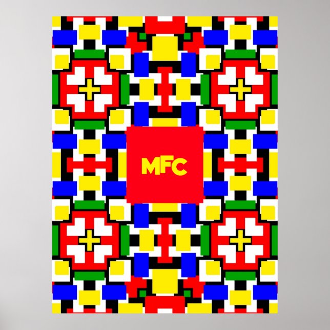 Rote, gelbe, schwarze, blaue und grüne Geometrien Poster (Vorne)