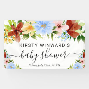 Rote Gelbe und Blaue Blumen Babyparty Willkommen Banner