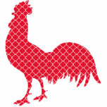 Rote gemusterte Hahn-Silhouette Freistehende Fotoskulptur<br><div class="desc">Ein Rot,  quatrefoil gemusterte Silhouette von einem Hahn.</div>