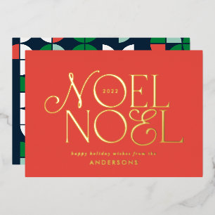 Rote geometrische Noel-Schrift elegant modern Folien Feiertagskarte